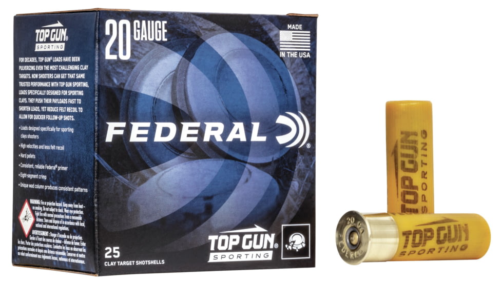 Federal Premium Top Gun 20 Gauge 7/8oz Sporting Shotgun Ammo, 8 Shot, 25 Rounds, TGS224 8