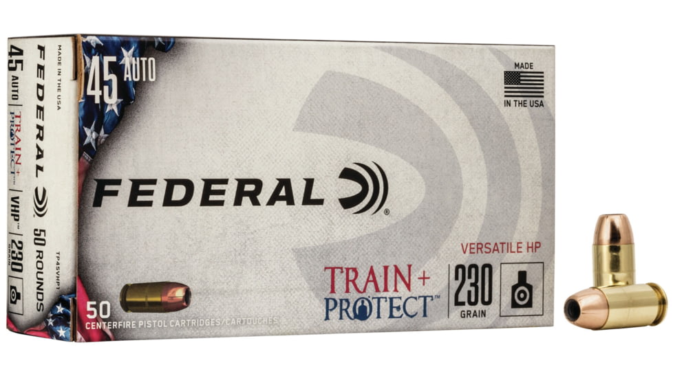 Federal Premium Personal Defense Punch 45 Auto 230 Grain Jacketed Hollow Point Centerfire Pistol Ammo, 50 Rounds, TP45VHP1
