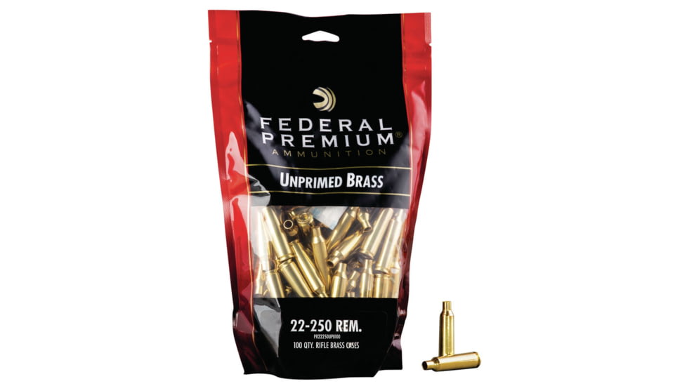 Federal Premium Unprimed Empty Brass-Rifle, 22-250 Rem, PR22250UPB100