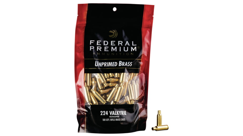 Federal Premium Unprimed Empty Brass-Rifle, 224 Valkyrie, PR224VLKUPB100