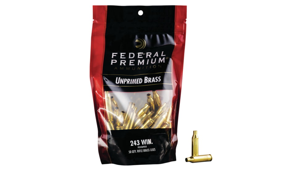 Federal Premium Unprimed Empty Brass-Rifle, 243 Win, PR243UPB50