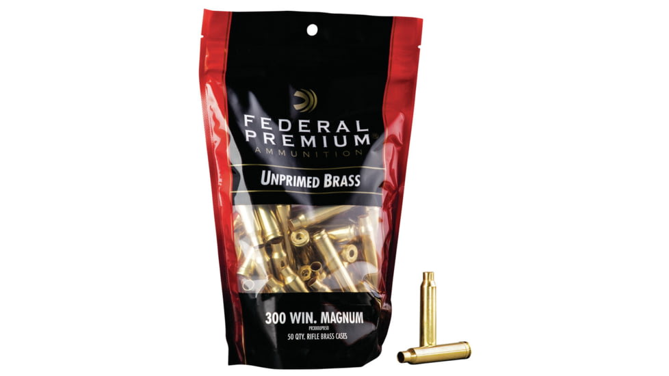 Federal Premium Unprimed Empty Brass-Rifle, 300 Win Magnum, PR300UPB50