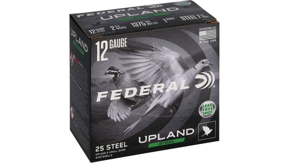 Federal Premium Upland Steel 12 Gauge 1oz 2 3/4in Paper Wad Shotgun Ammo, 7.5, 25 Rounds, USH122W 7.5