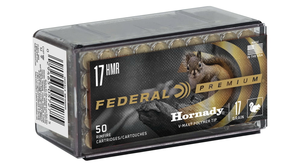 Federal Premium Varmint &amp; Predator Hornady V-Max 17 HMR 17 Grain Rimfire Ammo, 50 Rounds, P771