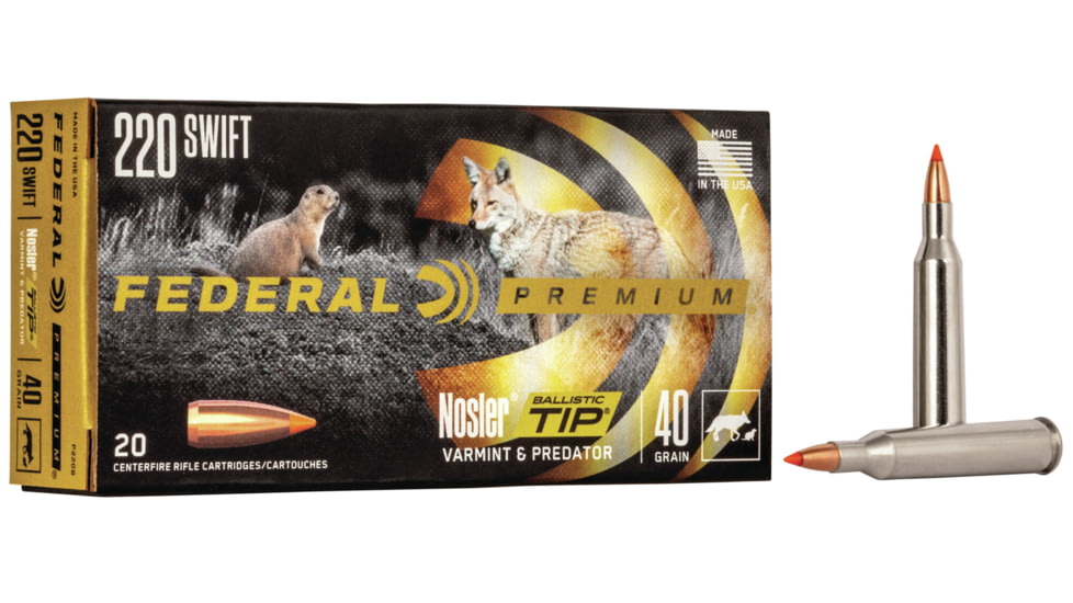 Federal Premium Varmint &amp; Predator Rifle Ammo, .220 Swift, Nosler Ballistic Tip, 40 grain, 20 Rounds, P220B