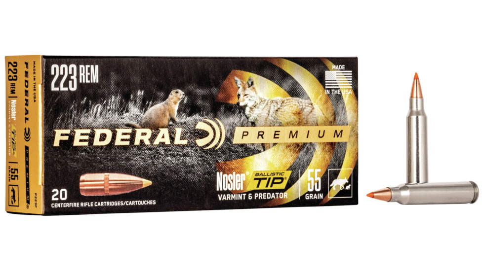 Federal Premium Varmint &amp; Predator Rifle Ammo, .223 Remington, Nosler Ballistic Tip, 55 grain, 20 Rounds, P223F
