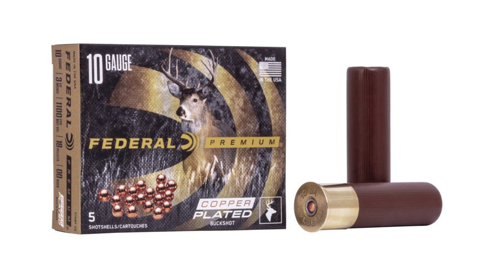 Federal Premium Vital Shok 10 Gauge 18 Pellets Buckshot Centerfire Shotgun Ammo, 00 Buck Shot, 5 Rounds, P108F 00