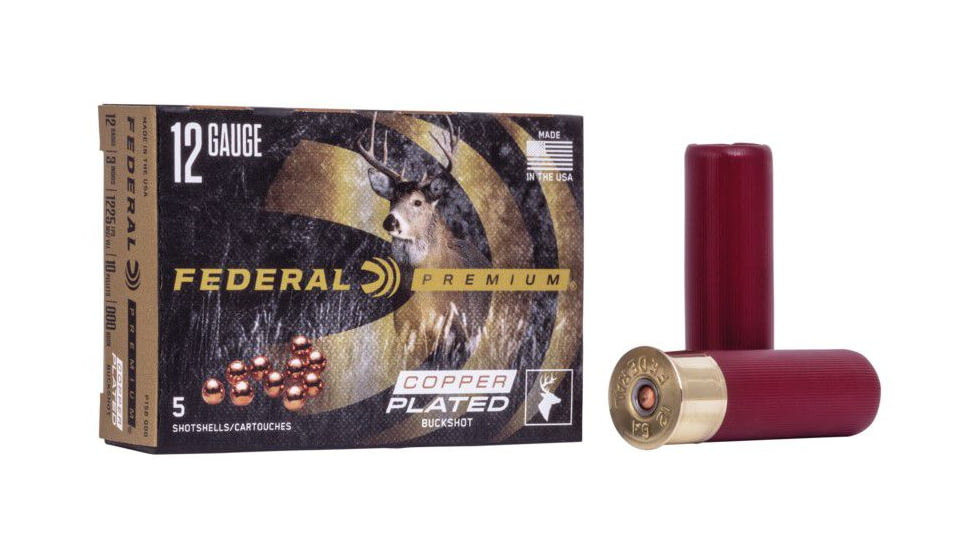 Federal Premium Vital Shok 12 Gauge 10 Pellets Buckshot Centerfire Shotgun Ammo, 000 Buck Shot, 5 Rounds, P158 000