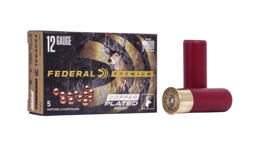 Federal Premium Vital Shok 12 Gauge 12 Pellets Buckshot Centerfire Shotgun Ammo, 00 Buck Shot, 5 Rounds, P156 00