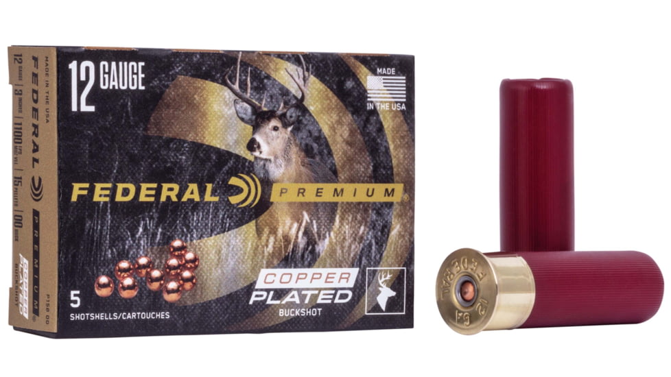 Federal Premium Vital Shok 12 Gauge 15 Pellets Buckshot Centerfire Shotgun Ammo, 00 Buck Shot, 5 Rounds, P158 00