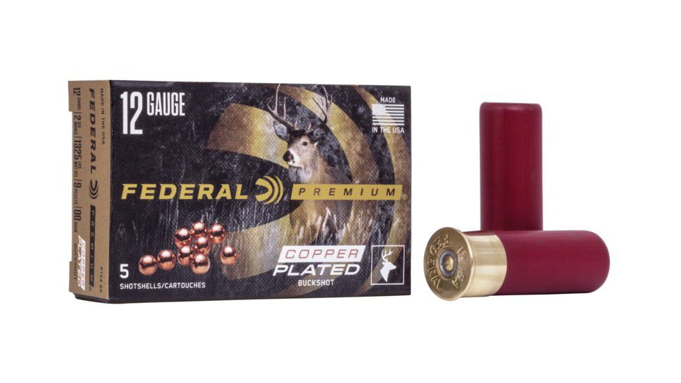 Federal Premium Vital Shok 12 Gauge 9 Pellets Buckshot Centerfire Shotgun Ammo, 00 Buck Shot, 5 Rounds, P154 00
