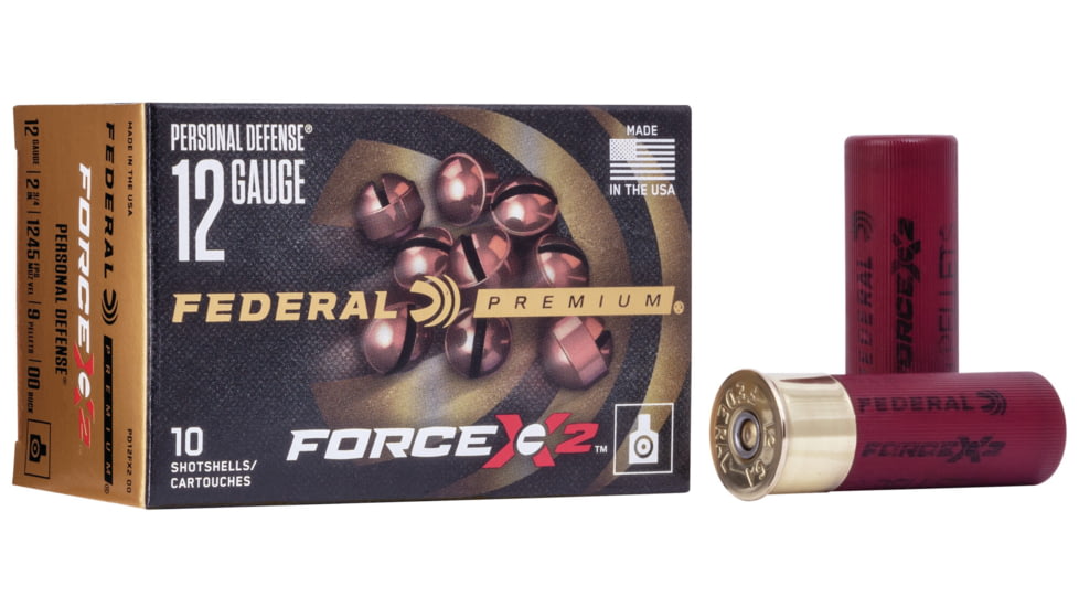 Federal Personal Defense 12 Gauge 9 Pellets Shotshell Force X2 Centerfire Shotgun Ammo, 10 Rounds, PD12FX2 00