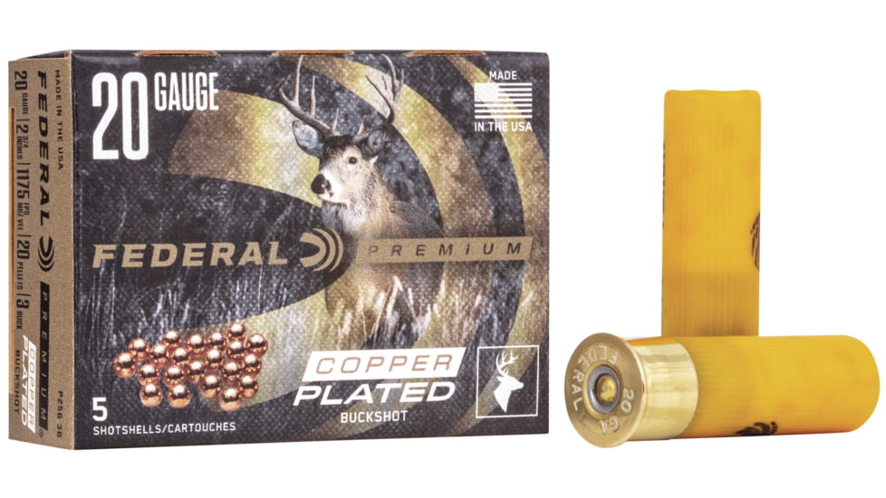 Federal Premium Vital Shok 20 Gauge 20 Pellets Buckshot Centerfire Shotgun Ammo, 3 Shot, 5 Rounds, P256 3B