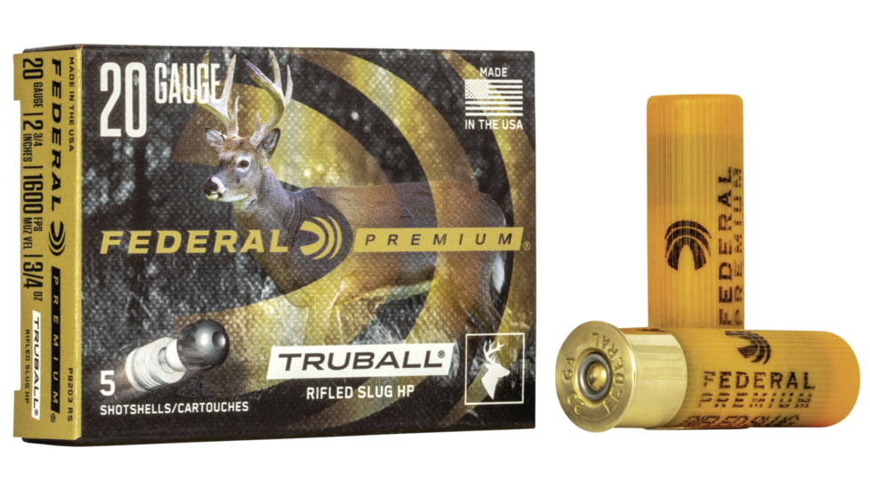 Federal TruBall Rifled 20 Gauge 3/4oz 2 3/4in Slug Shotgun Ammo, 5 Rounds, PB203 RS