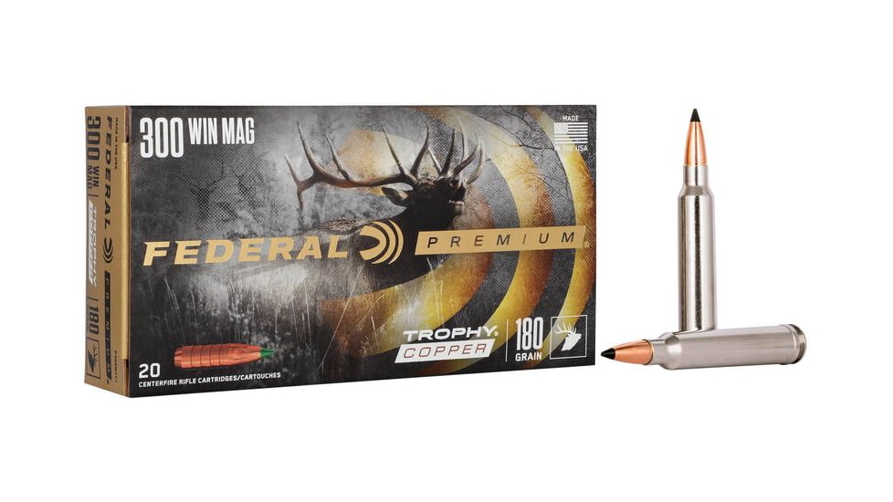 Federal Premium VITAL-SHOK .300 Winchester Magnum 180 Grain Trophy Copper Rifle Ammo, 20 Rounds, P300WTC1