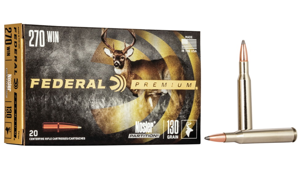 Federal Premium Vital-Shok Rifle Ammo, .270 Winchester, Nosler Partition, 130 grain, 20 Rounds, P270P