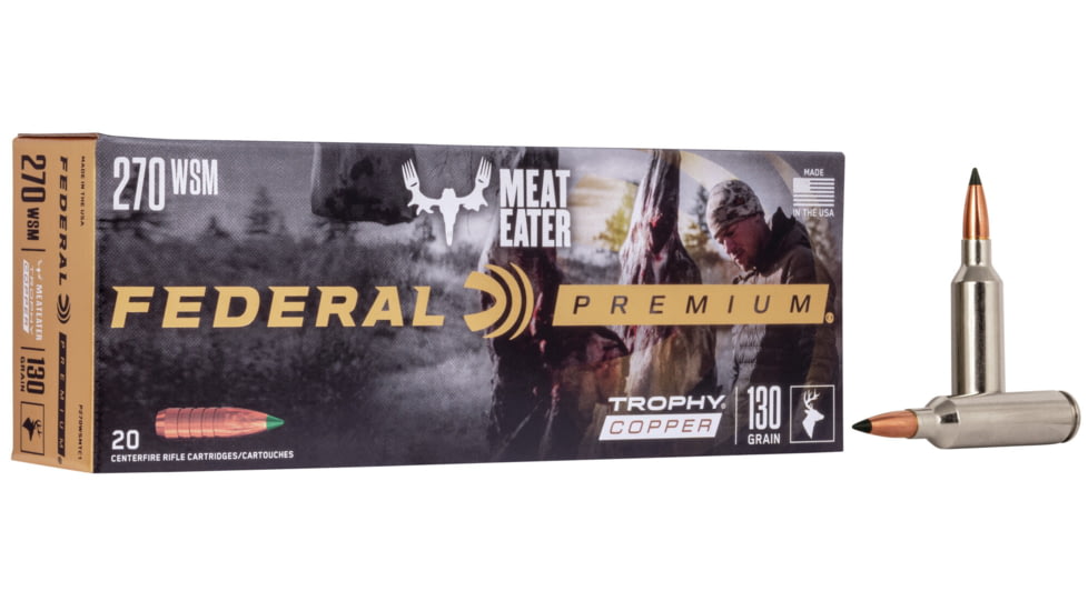 Federal Premium VITAL-SHOK .270 Winchester Short Magnum 130 Grain Trophy Copper Centerfire Rifle Ammo, 20 Rounds, P270WSMTC1