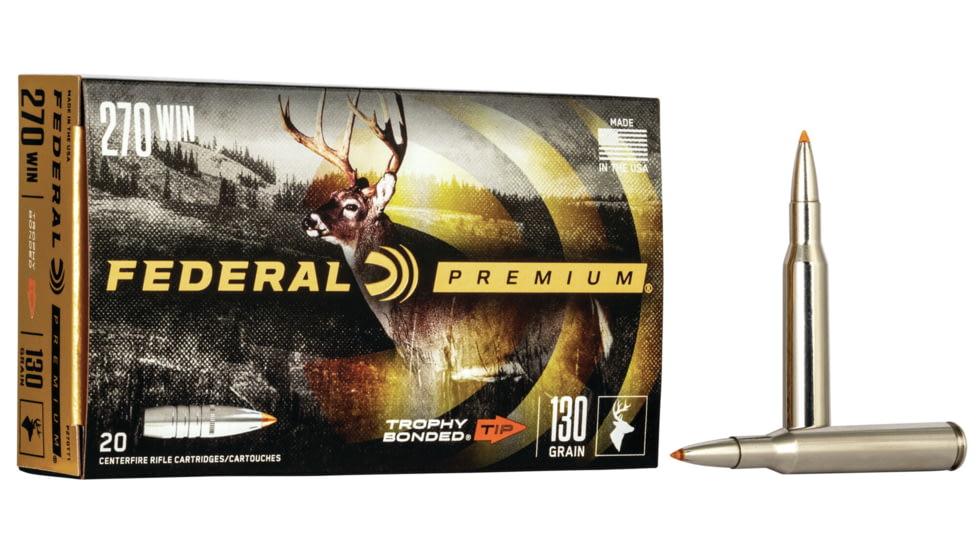 Federal Premium VITAL-SHOK .270 Winchester 130 Grain Trophy Bonded Tip Centerfire Rifle Ammo, 20 Rounds, P270TT1