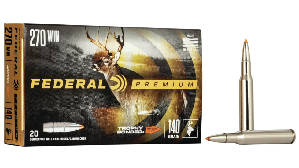 Federal Premium VITAL-SHOK .270 Winchester 140 Grain Trophy Bonded Tip Centerfire Rifle Ammo, 20 Rounds, P270TT3