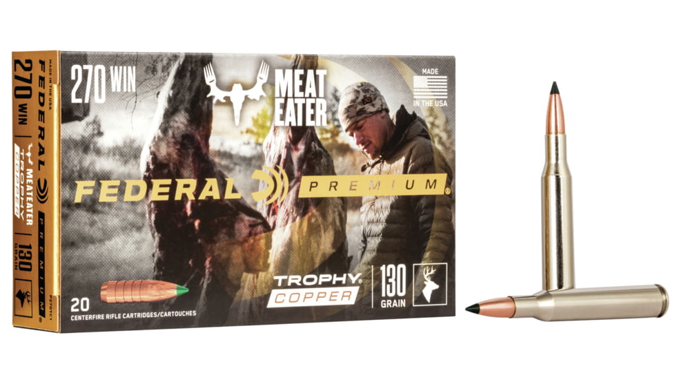 Federal Premium VITAL-SHOK .270 Winchester 130 Grain Trophy Copper Centerfire Rifle Ammo, 20 Rounds, P270TC1