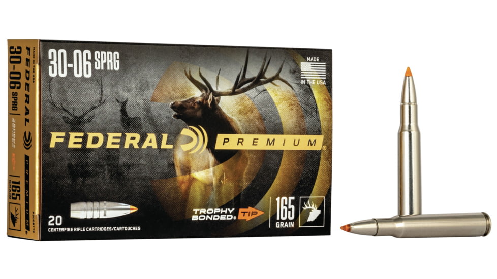Federal Premium VITAL-SHOK, .30-06 Springfield, 165 Grain, Trophy Bonded Tip, Centerfire Rifle Ammo, 20 Rounds, P3006TT2