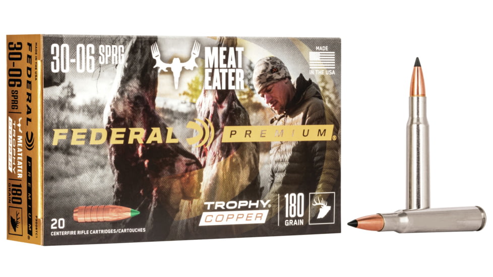 Federal Premium VITAL-SHOK .30-06 Springfield 180 Grain Trophy Copper Centerfire Rifle Ammo, 20 Rounds, P3006TC1