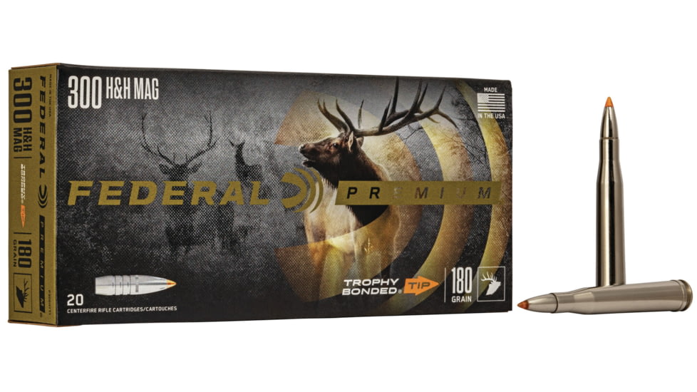 Federal Premium Vital-Shok Rifle Ammo, .300 H&amp;H Magnum, Trophy Bonded Tip, 180 grain, 20 Rounds, P300HTT1