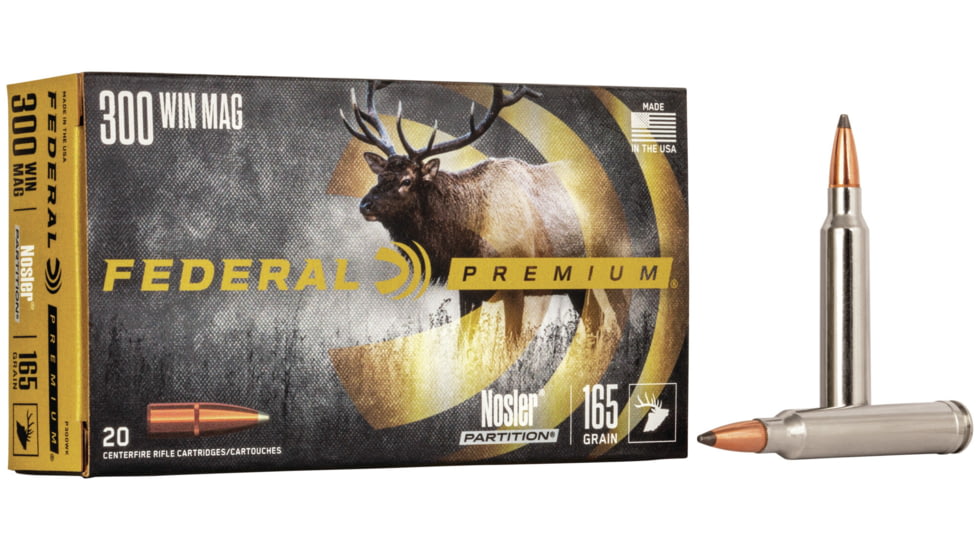 Federal Premium Vital-Shok Rifle Ammo, .300 Winchester Magnum, Nosler Partition, 165 grain, 20 Rounds, P300WK