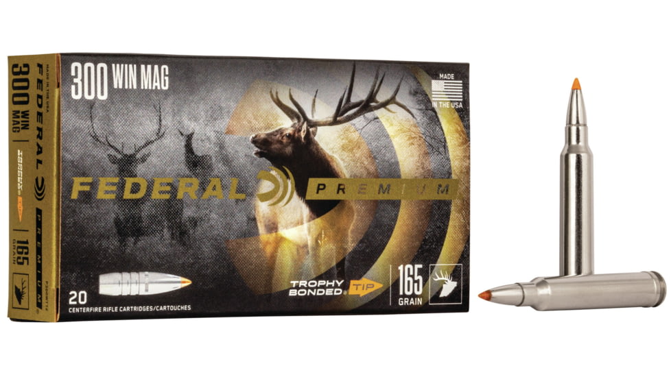 Federal Premium VITAL-SHOK .300 Winchester Magnum 165 Grain Trophy Bonded Tip Centerfire Rifle Ammo, 20 Rounds, P300WTT2