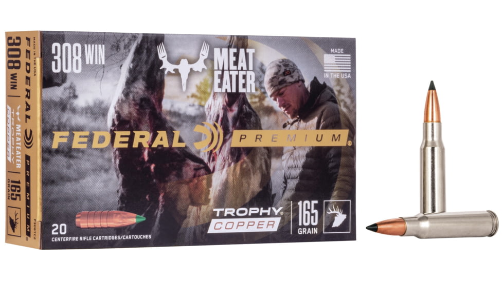 Federal Premium VITAL-SHOK .308 Winchester 165 Grain Trophy Copper Centerfire Rifle Ammo, 20 Rounds, P308TC2