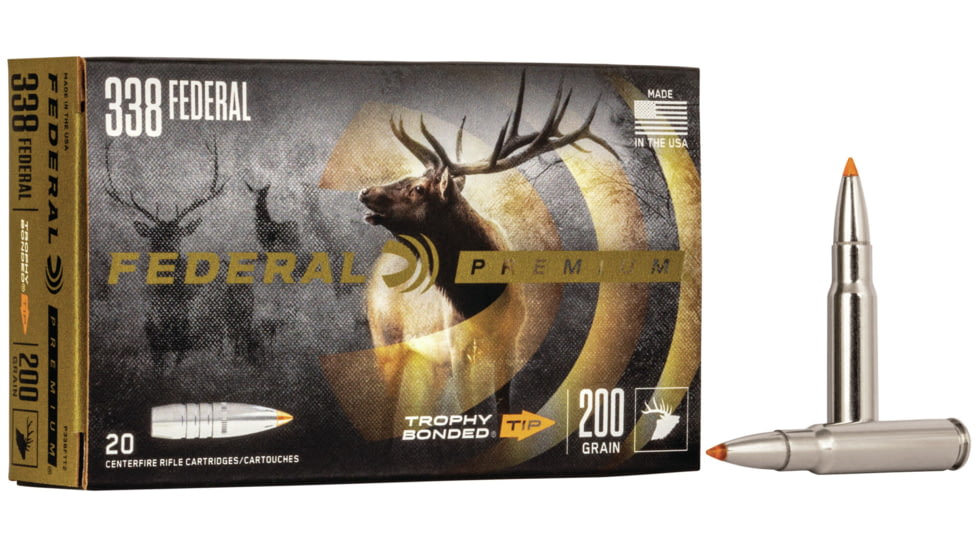 Federal Premium Vital-Shok Rifle Ammo, .338 Federal, Trophy Bonded Tip, 200 grain, 20 Rounds, P338FTT2