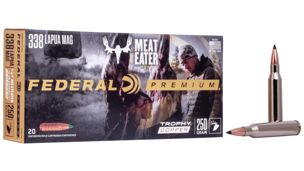 Federal Premium Vital-Shok Rifle Ammo, .338 Lapua Magnum, Trophy Copper, 250 grain, 20 Rounds, P338LTC1