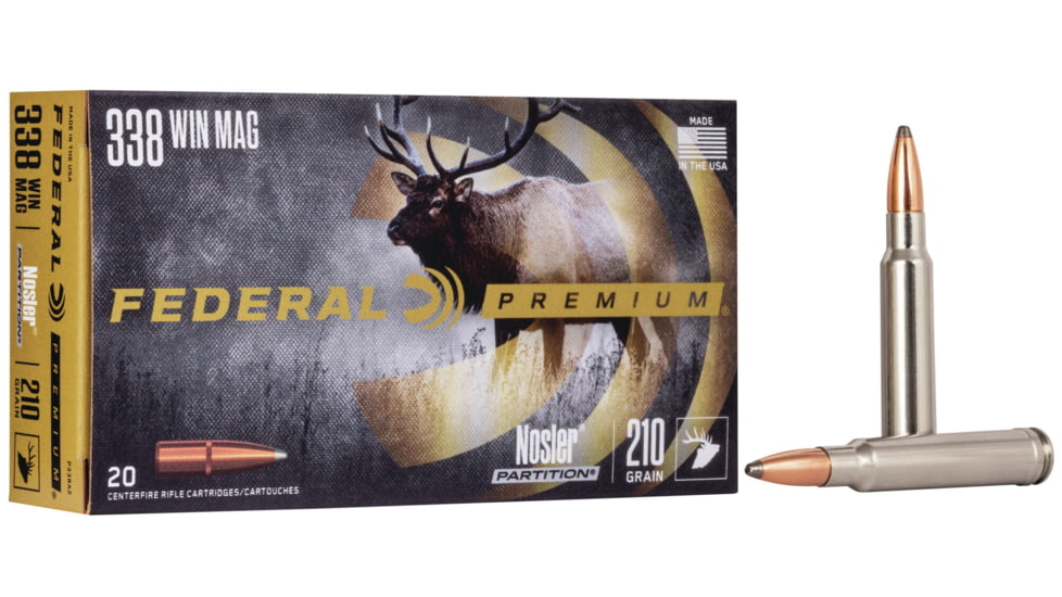 Federal Premium 338 Winchester Magnum 210 Grain Nosler Partition Rifle Ammo, 20 Rounds, P338A2