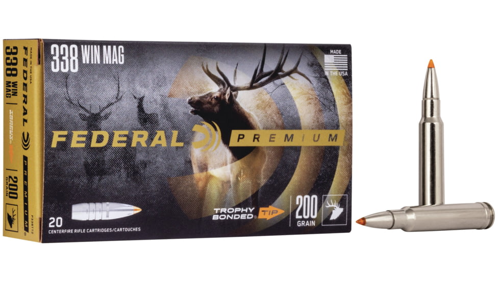 Federal 338 Winchester Magnum 200 Grain Trophy Bonded Tip Rifle Ammo, 20 Rounds, P338TT2
