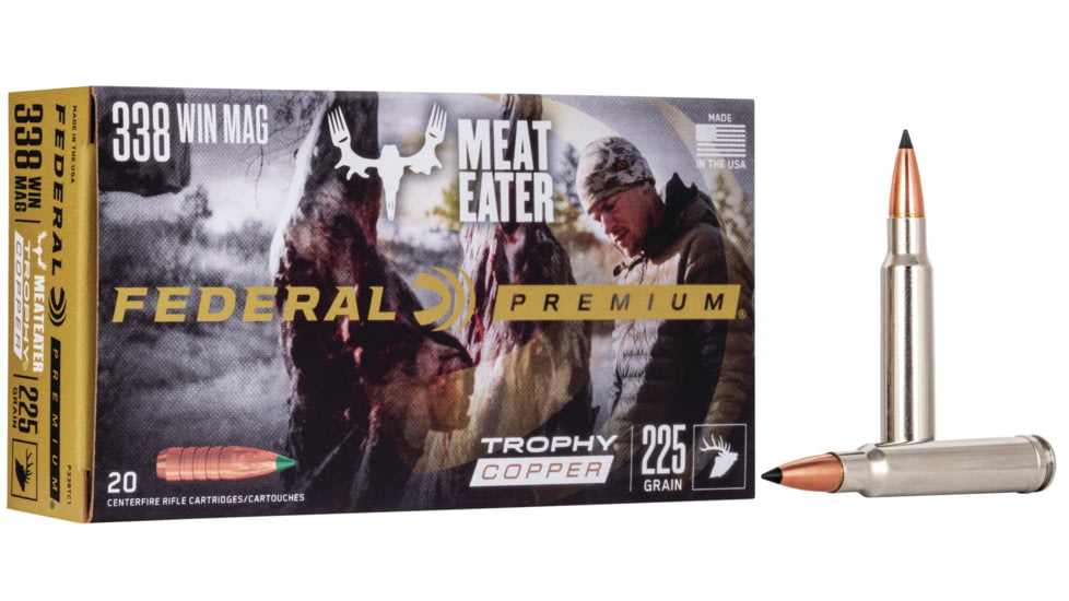 Federal Premium VITAL-SHOK .338 Win Mag 225 grain Trophy Copper Centerfire Rifle Ammo, 20 Rounds, P338TC1