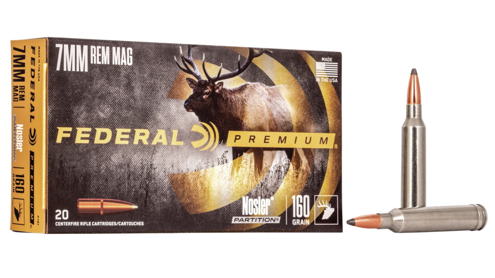 Federal Premium Vital-Shok Rifle Ammo, 7mm Remington Magnum, Nosler Partition, 160 grain, 20 Rounds, P7RF