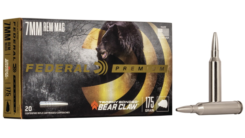 Federal Premium Vital-Shok Rifle Ammo, 7mm Remington Magnum, Trophy Bonded Bear Claw, 175 grain, 20 Rounds, P7RT1