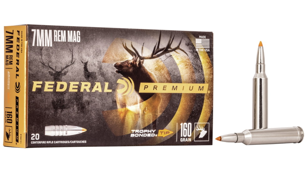 Federal Premium VITAL-SHOK 7mm Magnum 160 Grain Trophy Bonded Tip Centerfire Rifle Ammo, 20 Rounds, P7RTT1