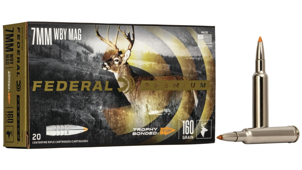 Federal Premium Vital-Shok Rifle Ammo, 7mm Weatherby Magnum, Trophy Bonded Tip, 160 grain, 20 Rounds, P7WBTT1