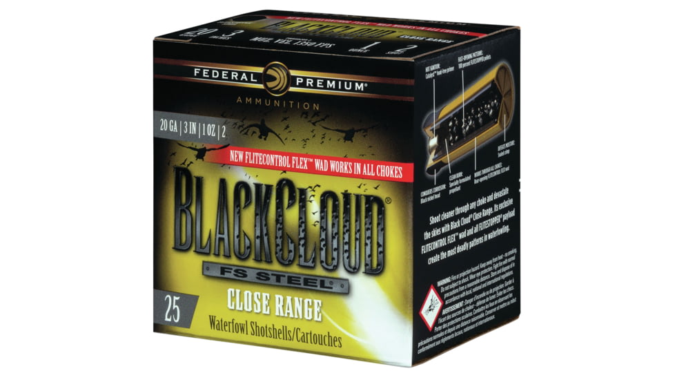 Federal PWBXD2092 Black Cloud FS Steel Close Range 20 Gauge 3 1 Oz 2 Shot 25 Bx