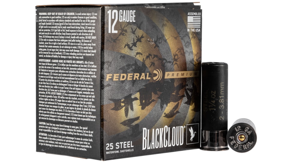 Federal PWBXI1422 Black Cloud FS Steel 12 Gauge 3 1 1/4 Oz 2 Shot 25 Rounds