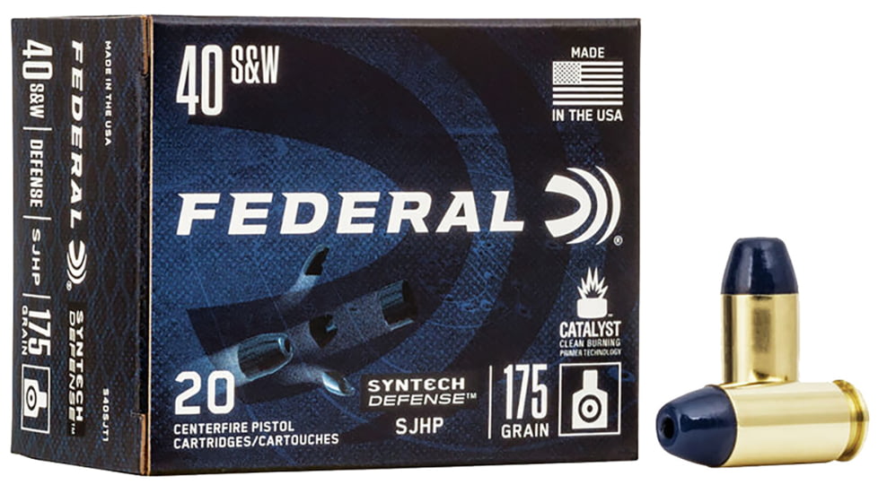 Federal Premium Syntech Defense 40 S&amp;W 175 Grain Segmented Hollow Point Centerfire Pistol Ammo, 50 Rounds, S40SJT2