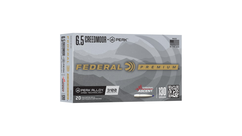 Federal Terminal Ascent 6.5 Creedmoor 130 grain Federal Premium Peak Alloy Cased Rifle Ammunition, 20 Rounds, P65CRDPKTA1