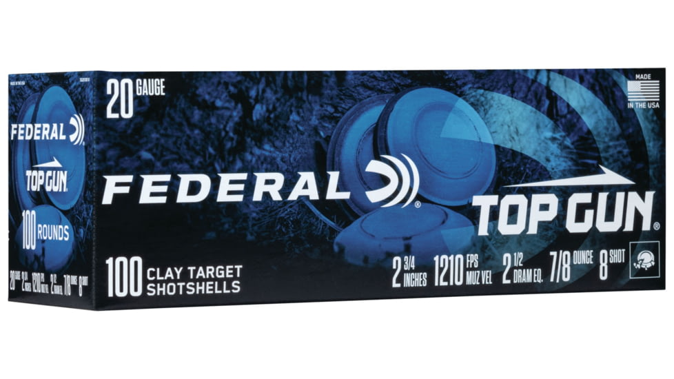 Federal Premium Top Gun 20 Gauge 2.75in #8 Shot 7/8oz 1210 ft/s Centerfire Shotgun Shot Ammo, 100 Rounds, TG20100 8