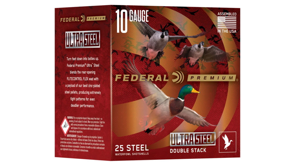 Federal Ultra Steel 10 Gauge 5/8oz 3 1/2in Shotgun Ammo, BBB&amp;1 Shot, 25 Rounds, PWUX107 BBB1