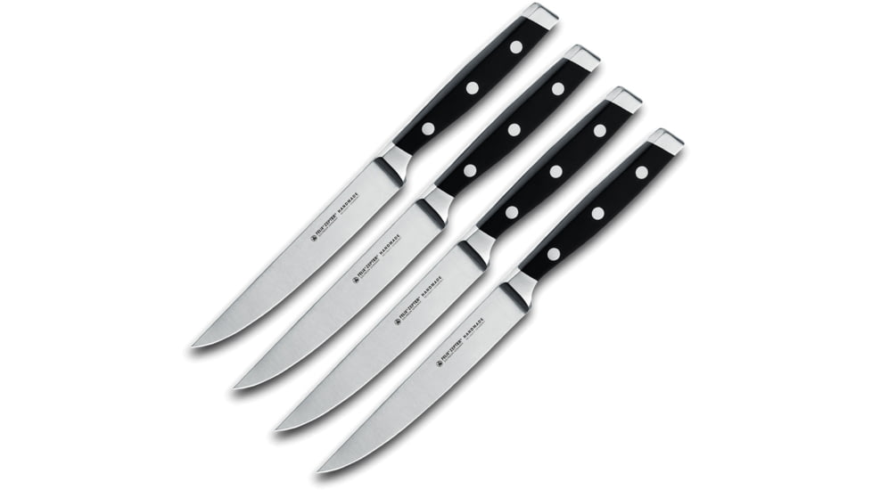 FELIX 4-Piece Steak Knife Set, 9.25in Overall, 5in, Satin Finish X50CrMoV15 Stainless Blade, Black Plastic Handle, 814604