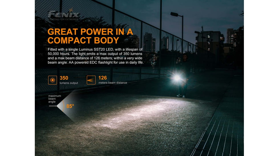 Fenix E20 V 2.0 AA Flashlight, E20V2BK