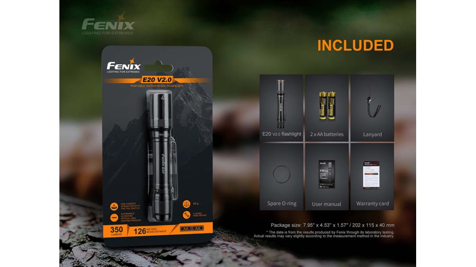 Fenix E20 V 2.0 AA Flashlight, E20V2BK