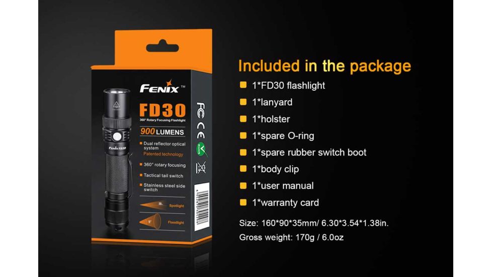 Fenix FD30 Focus Flashlight, 900 Lumens, Black FD30HIBK