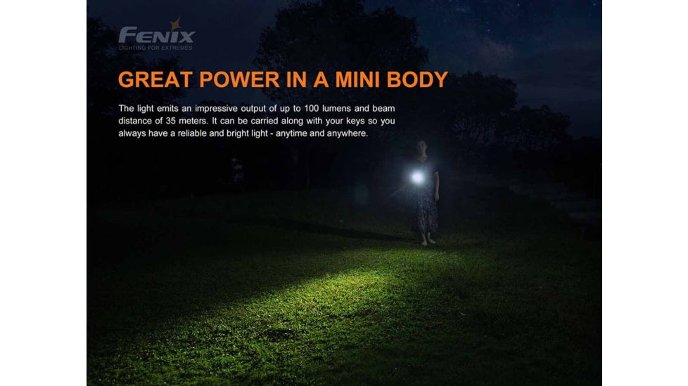 Fenix E01 V2, Flashlight, White LED, 100 Lumens, 2.62 Long, Anodized Finish, Black, Includes 1-AAA Battery